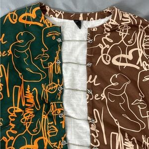 Women's Green and Brown Crop Top Graphic Shirt